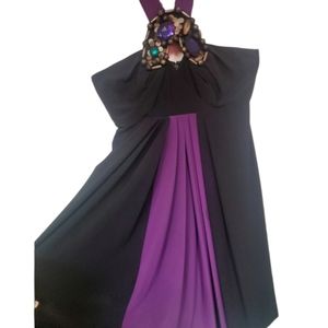 Nine West Beaded Halter Dress Black & Plum Size 2